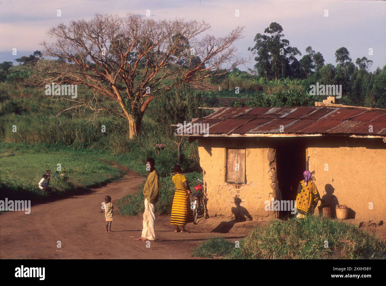 Intérieur de l'Ouganda, personnes vivant près de la forêt de Bigodi Banque D'Images