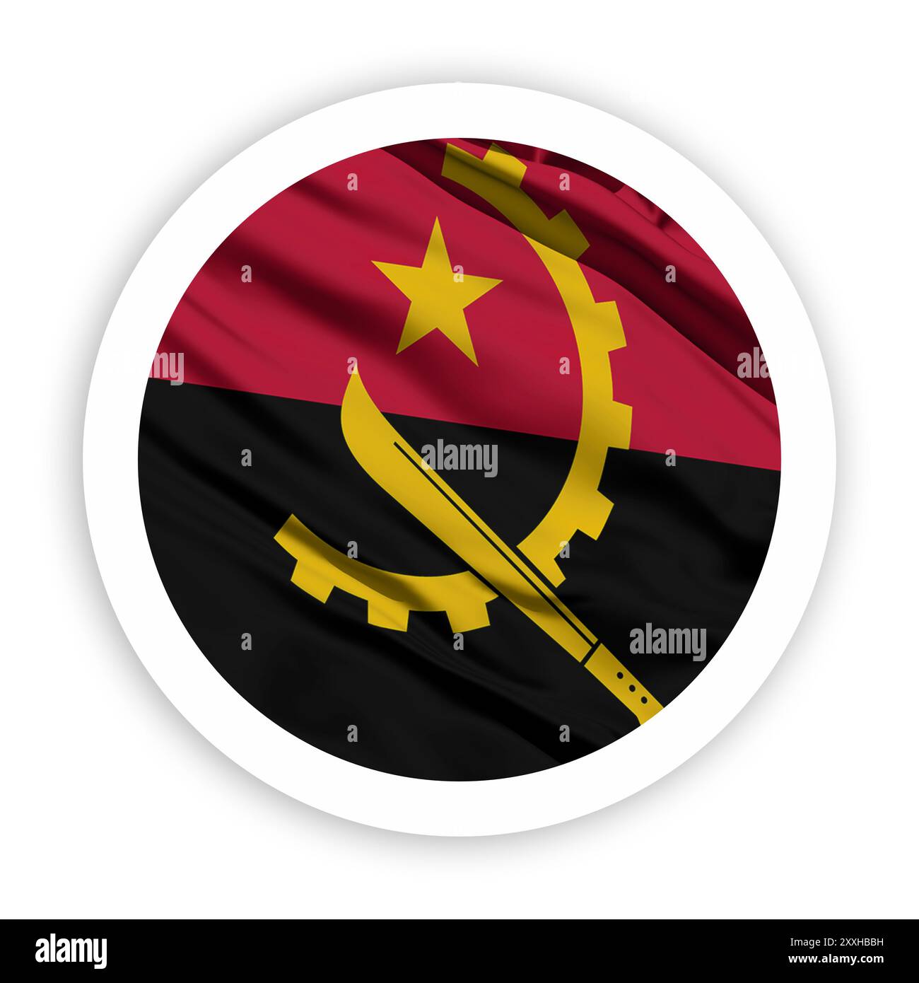 Drapeau agitant Angola avec cadre rond blanc Banque D'Images