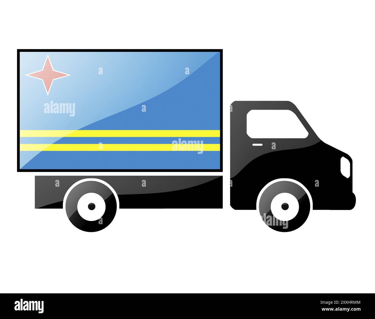 Le drapeau Aruba peint sur la silhouette d'un camion. illustration brillante Banque D'Images
