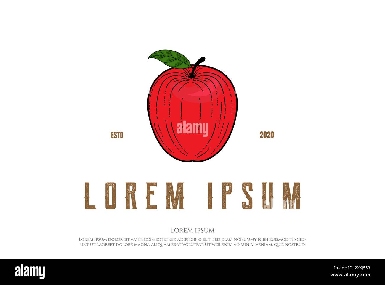 Rustique dessin à la main fruit frais Apple logo Design vecteur Illustration de Vecteur