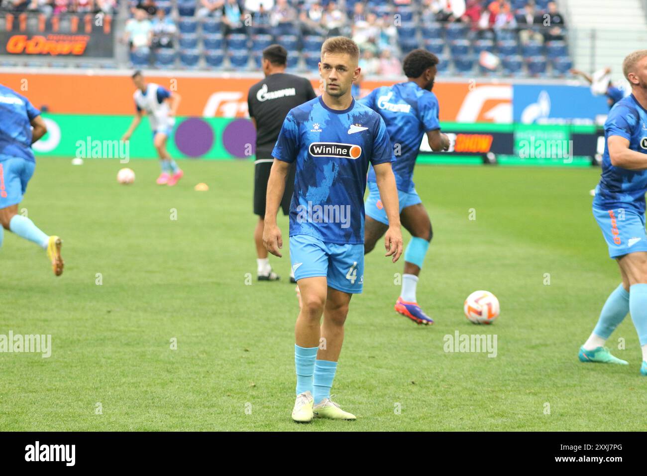 Saint-Pétersbourg, Russie. 24 août 2024. Youri Gorshkov (4) de Zenit vu en action lors du match de football de la première Ligue russe entre Zenit Saint-Pétersbourg et Spartak Moscou à Gazprom Arena. Score final ; Zenit 0:0 Spartak. (Photo de Maksim Konstantinov/SOPA images/SIPA USA) crédit : SIPA USA/Alamy Live News Banque D'Images