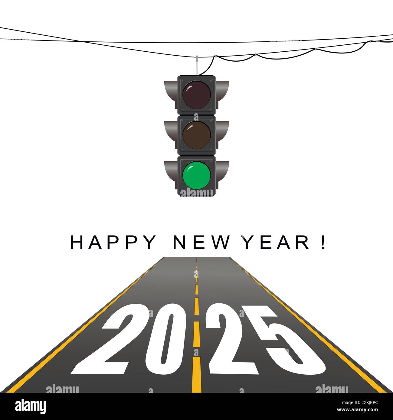 Carte de voeux du nouvel an. 2025 feu de circulation, feu vert. Concept du nouvel an. Illustration de Vecteur