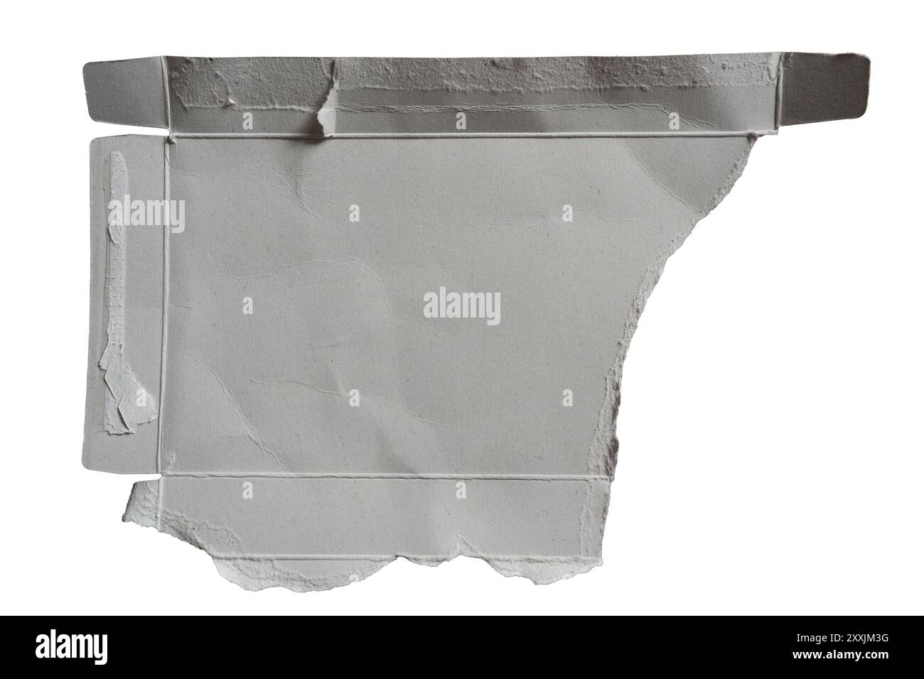 Paquet de boîte de papier gris déchiré sur fond blanc avec chemin de découpage Banque D'Images