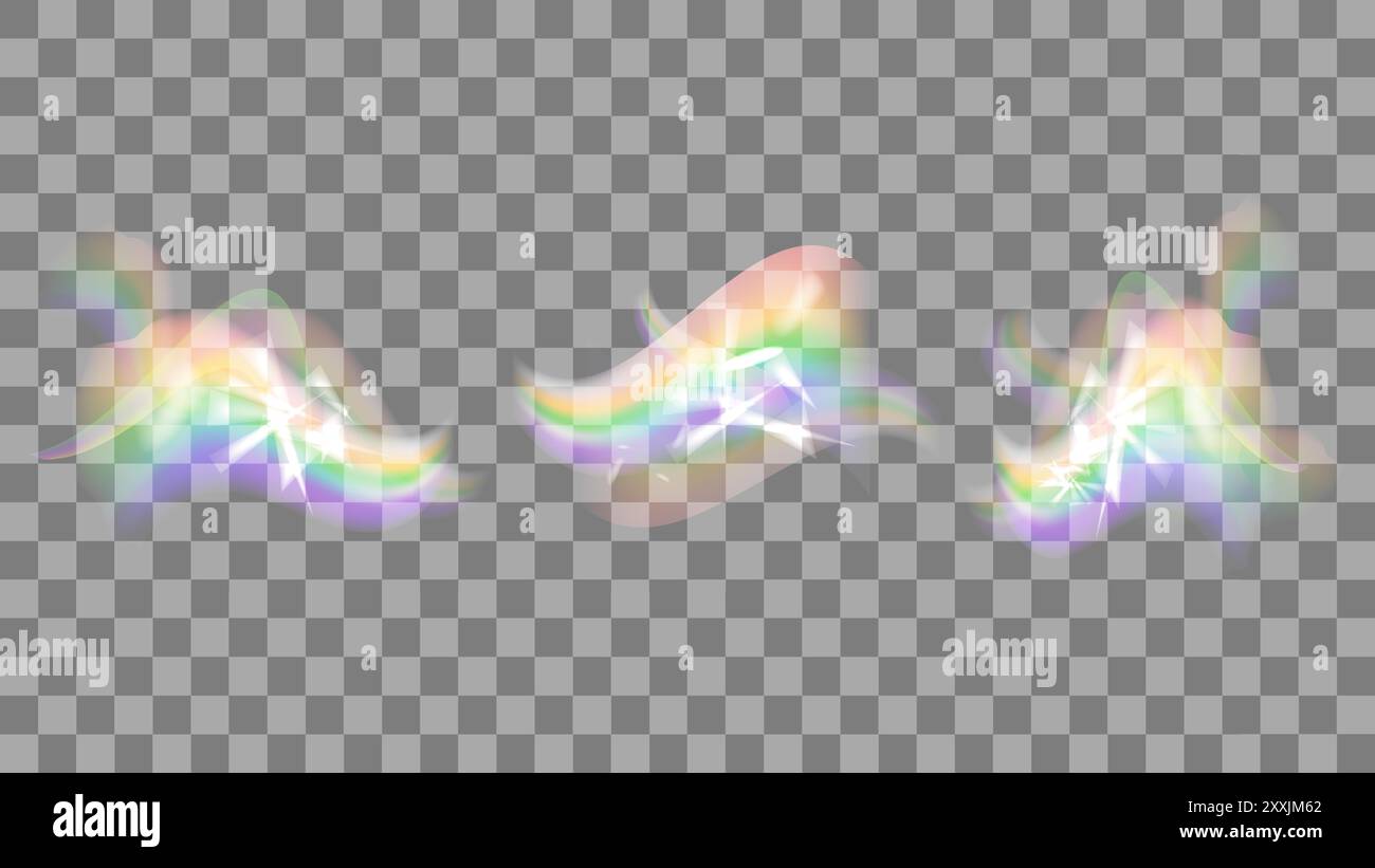 Évasement transparent à effet prisme arc-en-ciel de couleur claire. Jeu de lumières optiques arc-en-ciel. Reflets réalistes étincelants. Illustration vectorielle. Illustration de Vecteur