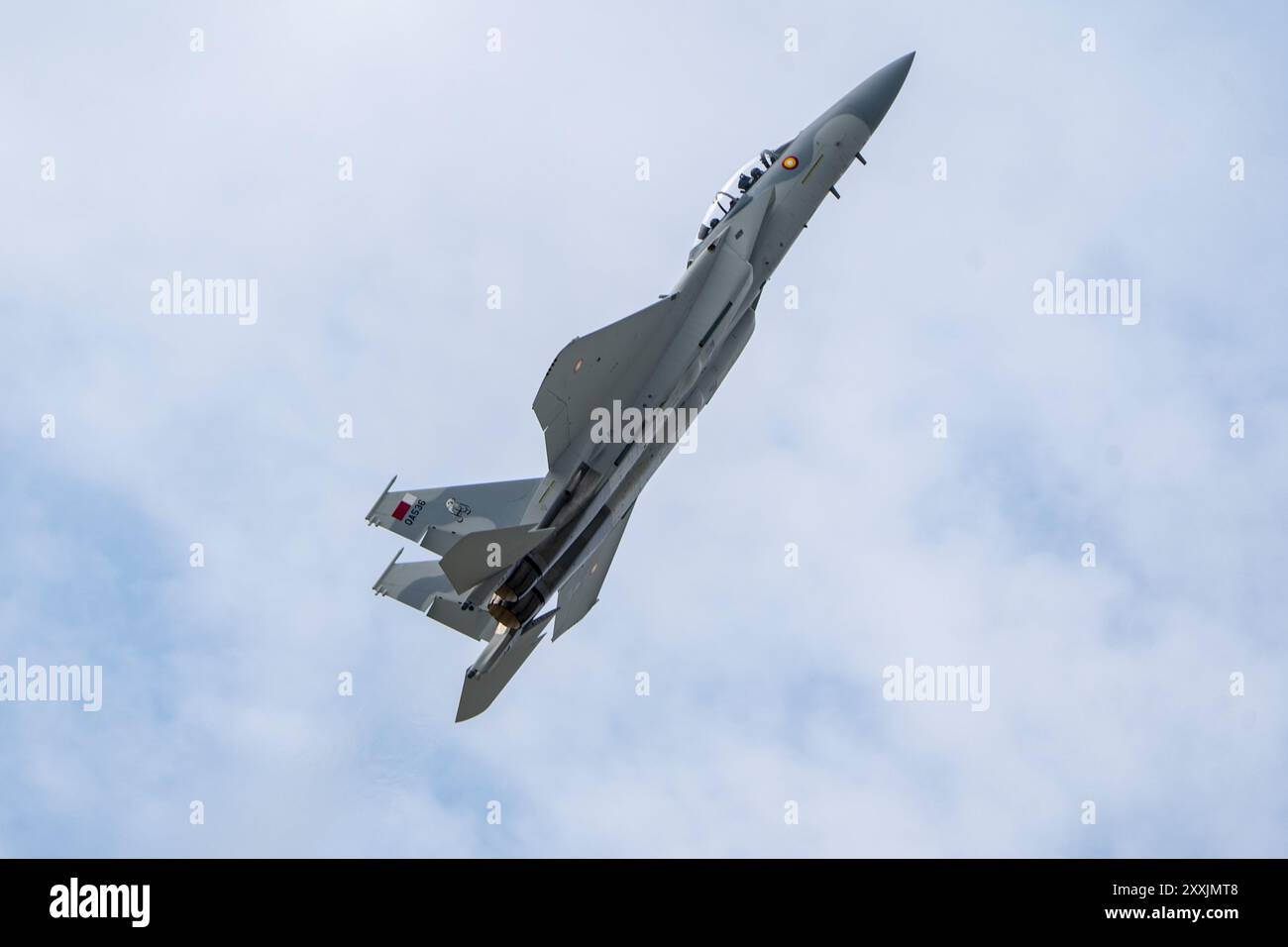 Farnborough, Hampshire - 24 juillet 2024 : salon aéronautique international de Farnborough mercredi Boeing F-15QA Eagle QA536 Qatar Air Force Banque D'Images