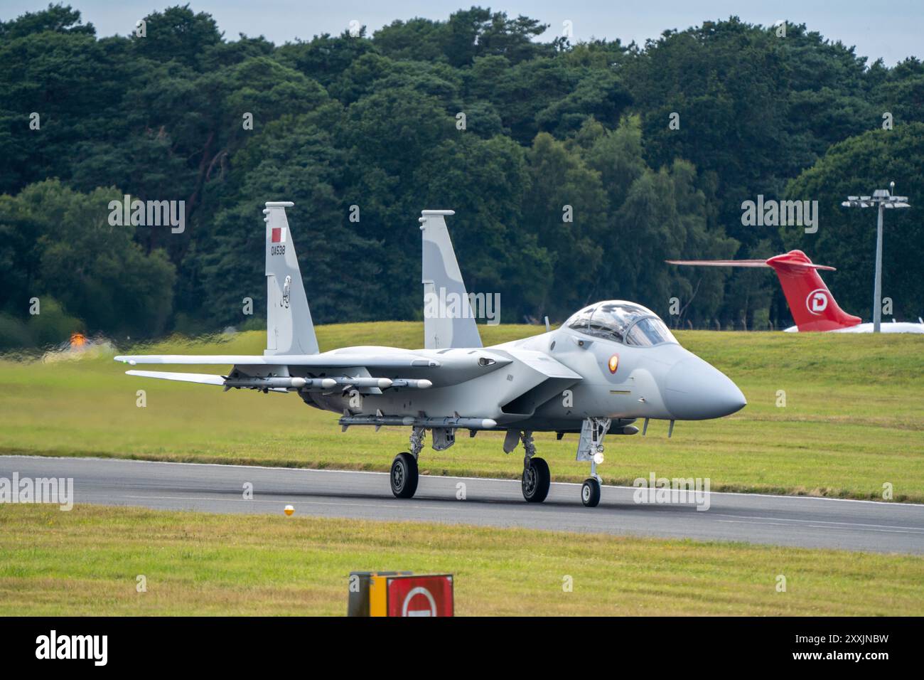 Farnborough, Hampshire - 24 juillet 2024 : salon aéronautique international de Farnborough mercredi Boeing F-15QA Ababil Qatar Air Force QA538 Banque D'Images