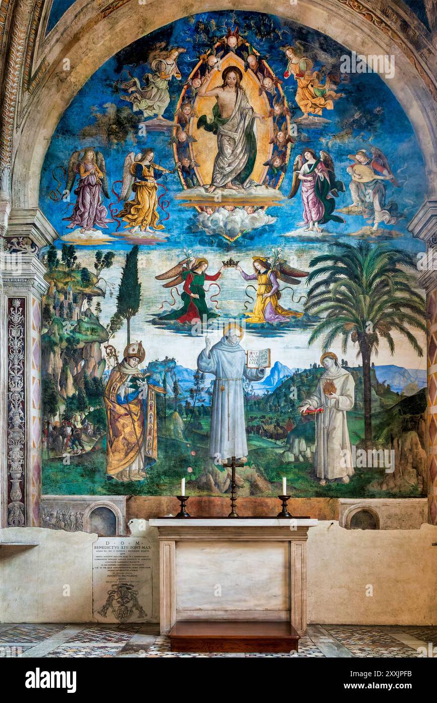 Fresques de la chapelle Bufalini représentant la vie de Bernardino de Sienne dans l'église de Santa Maria in Ara Coeli, Rome, Italie Banque D'Images