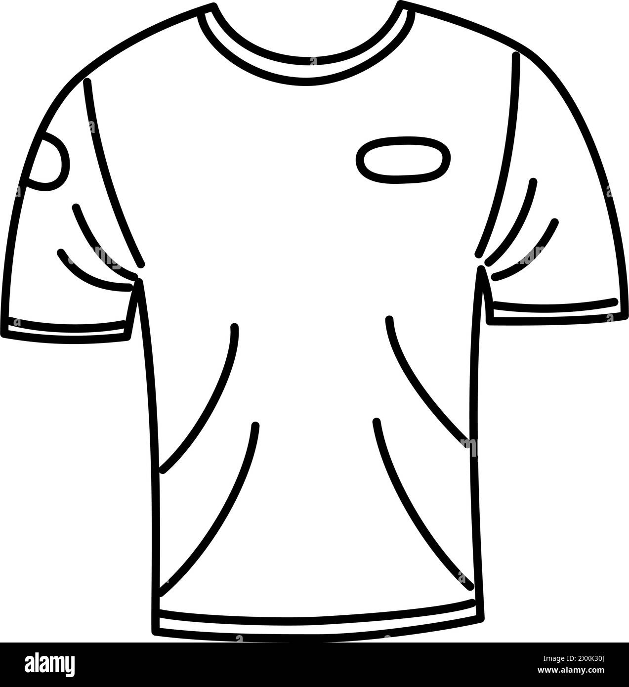 Modèle de conception de t-shirt. Contour de t-shirt à manches courtes noir dessiné à la main. Pour les modèles de conception de vêtements, les logos ou les matériaux de sport. Illustration de Vecteur