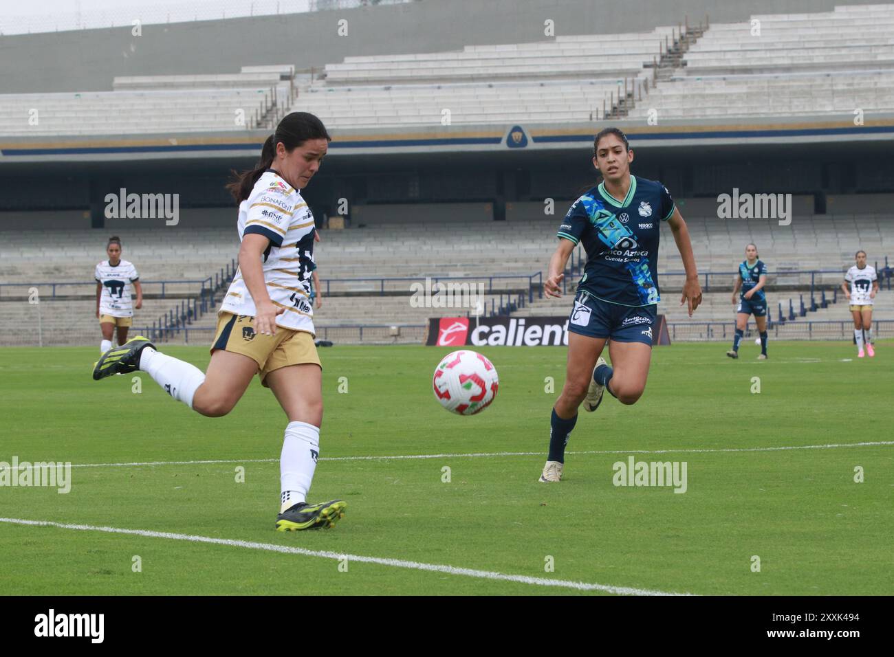 Mexico, Ciudad de Mexico, Mexique. 24 août 2024. Abril Aguirre #61 de Pumas UNAM frappe le ballon lors du match de 7e tour entre Pumas UNAM et Club Puebla dans le cadre de la Liga MX féminine Torneo Apertura 2024 à l'Estadio OlÃ-mpico Universitario. Score final Pumas 2 -1 Puebla. Le 23 août 2024 à Mexico, Mexique. (Crédit image : © Jose Luis Torales/eyepix via ZUMA Press Wire) USAGE ÉDITORIAL SEULEMENT! Non destiné à UN USAGE commercial ! Banque D'Images