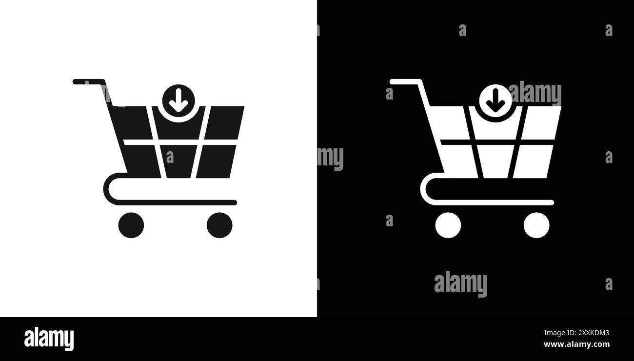 Description vectorielle de signe de logo d'icône de téléchargement de panier en couleur noire et blanche Illustration de Vecteur