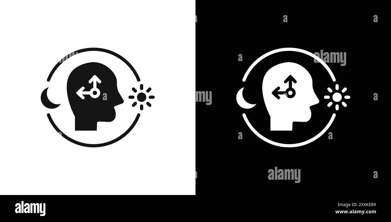 Icône de rythme circadien logo signe de vecteur contour en noir et blanc Illustration de Vecteur