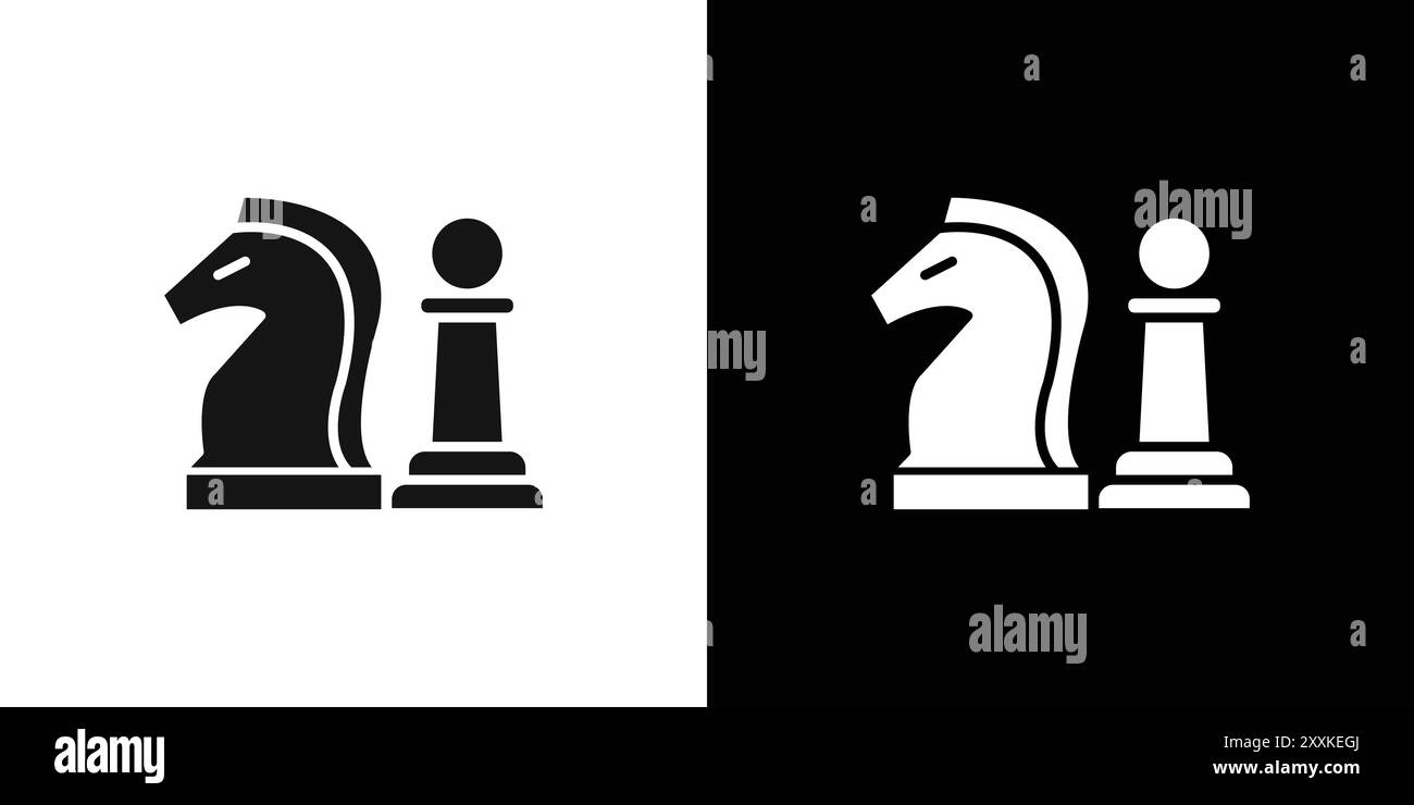 chess icône logo signe vectoriel contour en noir et blanc Illustration de Vecteur