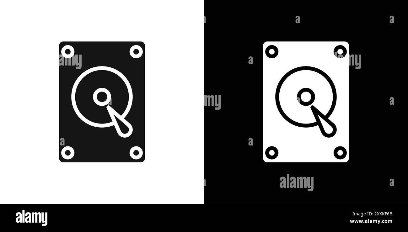 Icône de disque dur logo signe vectoriel contour en noir et blanc Illustration de Vecteur