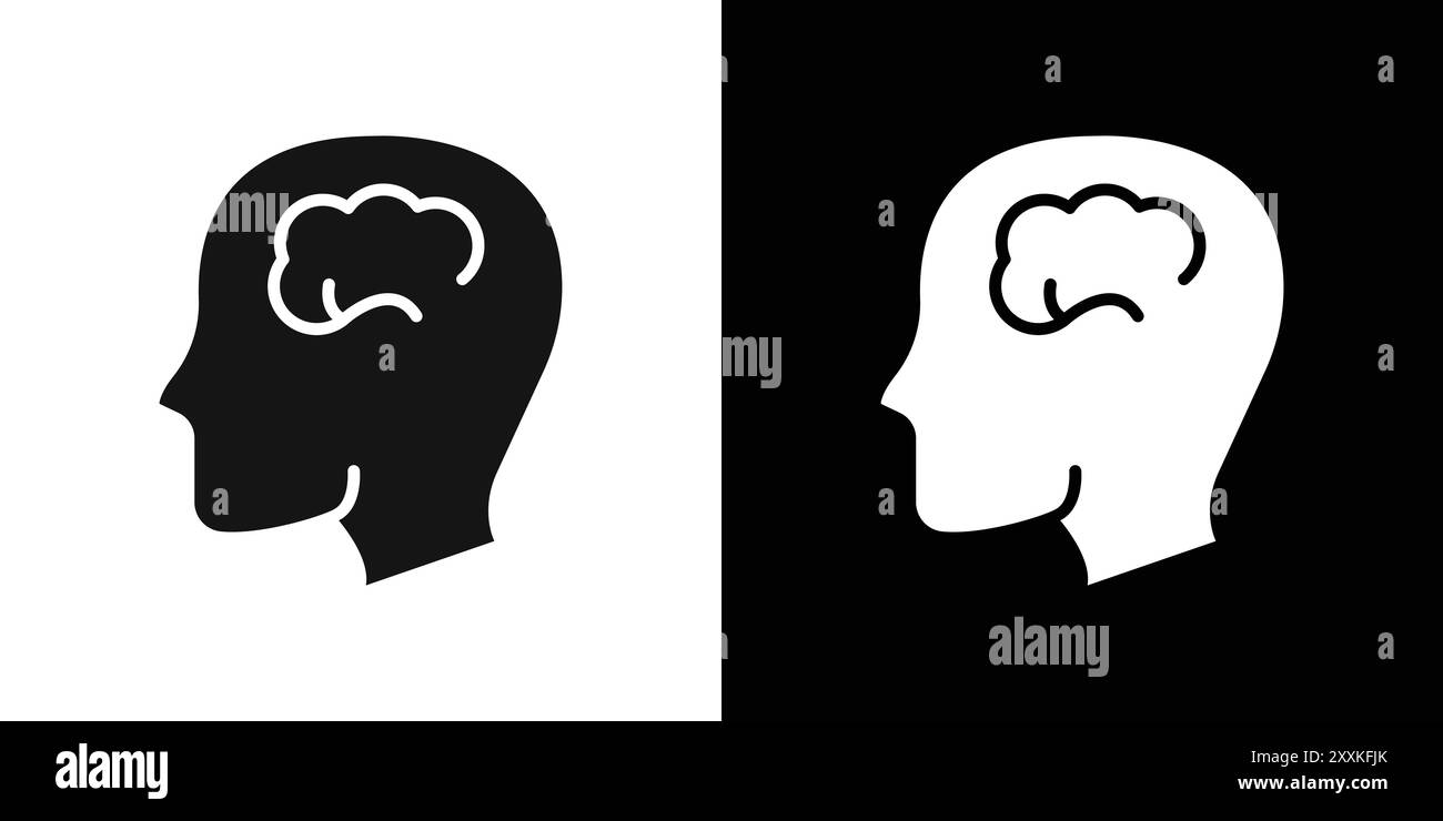 Contour de vecteur de signe de logo de cerveau humain en couleur noire et blanche Illustration de Vecteur