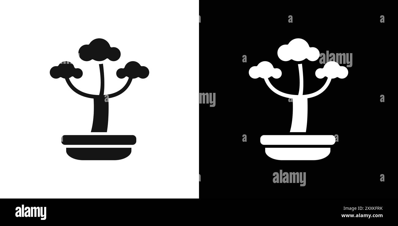 contour de vecteur de signe de logo d'icône de bonsaï japonais en couleur noire et blanche Illustration de Vecteur