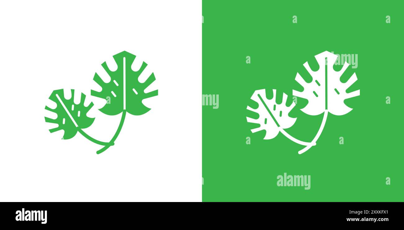 Monstera Leaves icône logo signe vectoriel contour en noir et blanc Illustration de Vecteur