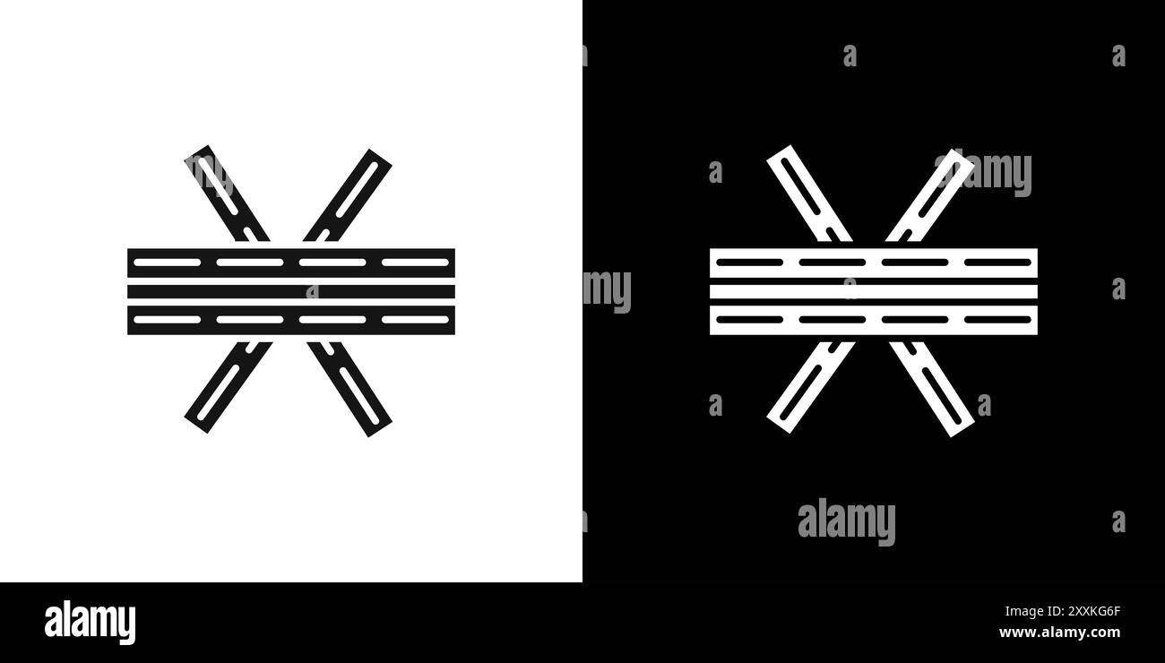Contour de vecteur de signe de logo d'icône de jonction multi-niveaux en couleur noire et blanche Illustration de Vecteur