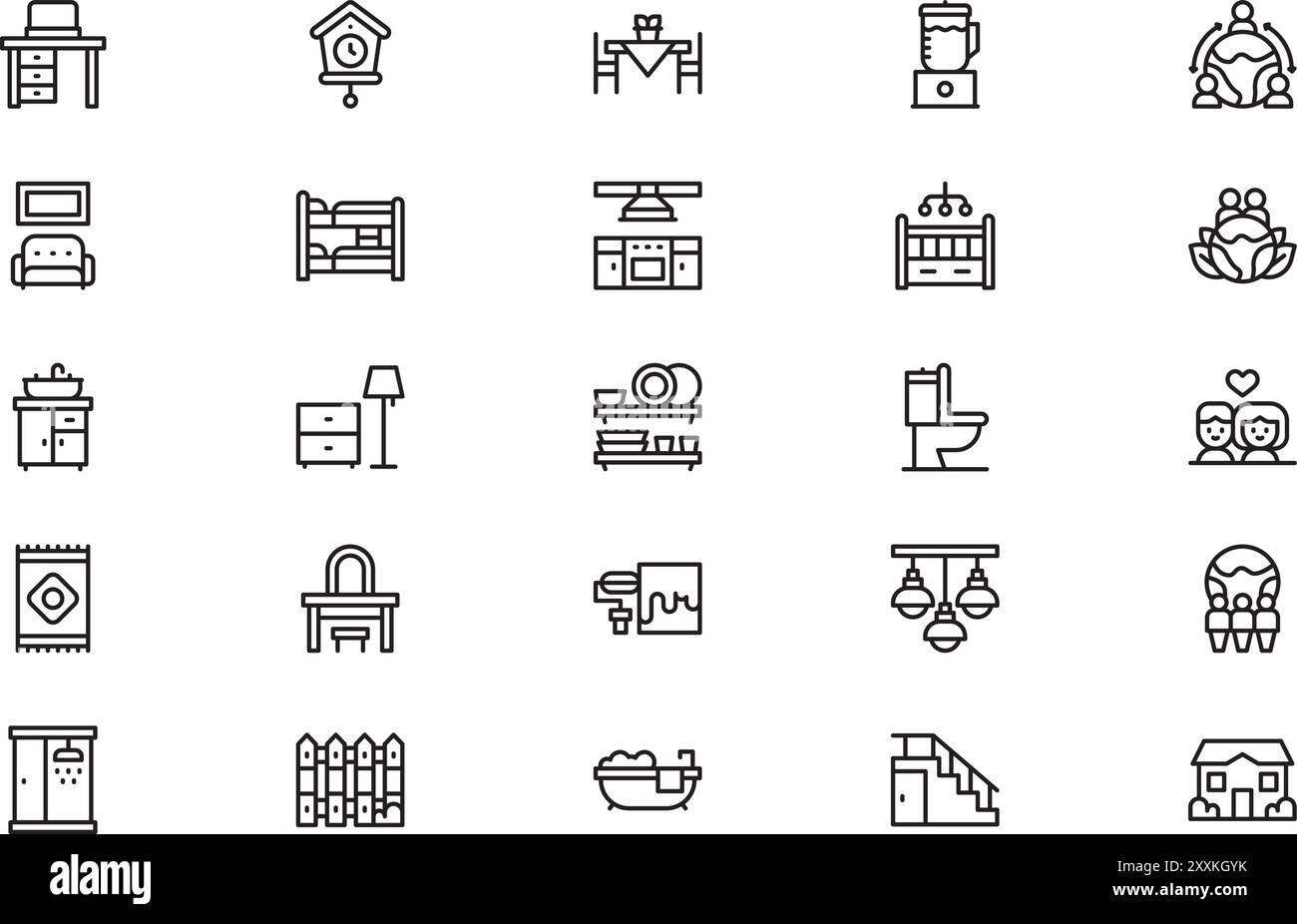 Home and Living Icons collection est une illustration vectorielle avec trait modifiable. Illustration de Vecteur
