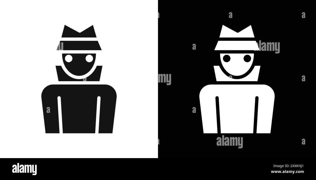 Contour de vecteur de signe de logo d'icône d'agent secret en couleur noire et blanche Illustration de Vecteur