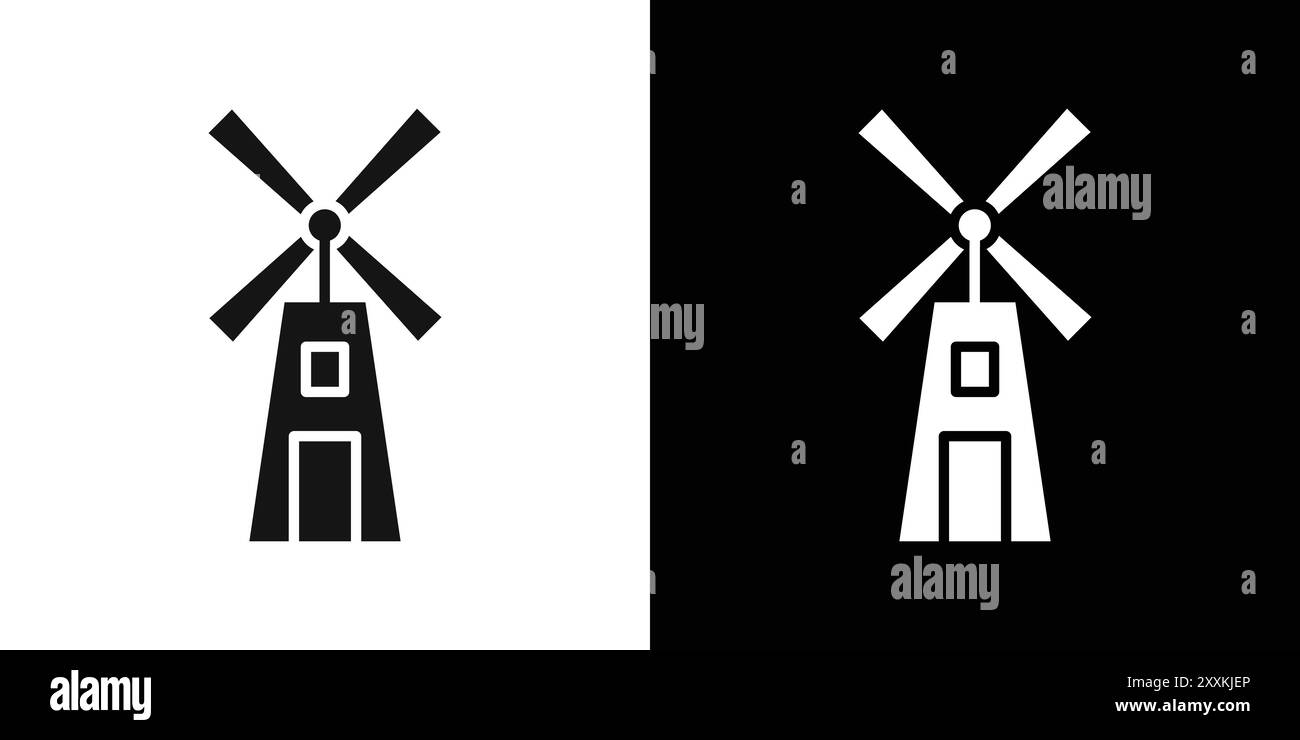 Contour de vecteur de signe de logo d'icône de moulin à vent en couleur noire et blanche Illustration de Vecteur