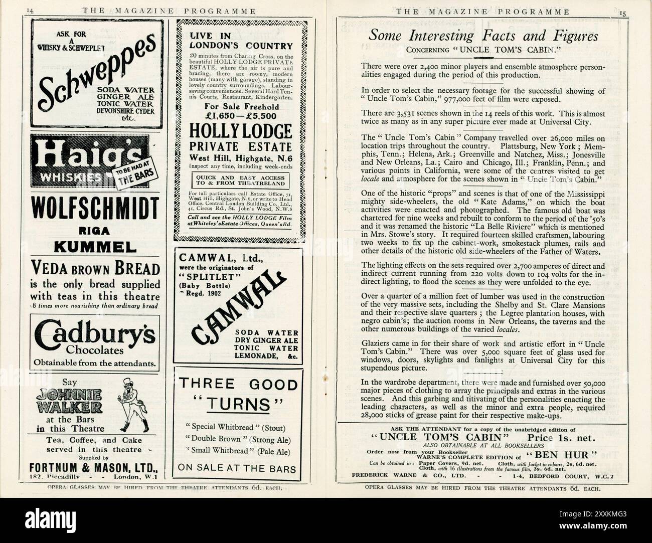 Faits et chiffres sur le film du pavillon de Londres programme de janvier 1928 pour JAMES B. LOWE GERTRUDE HOWARD ARTHUR EDMUND CAREWE VIRGINIA GREY MARGARITA FISCHER MONA RAY et GEORGE SIEGMANN dans ONCLE TOM'S CABIN 1927 réalisateur HARRY A. POLLARD histoire Harriet Beecher Stowe film muet avec musique d'effets sonores Hugo Riesenfeld producteur Carl Laemmle Universal Pictures Banque D'Images