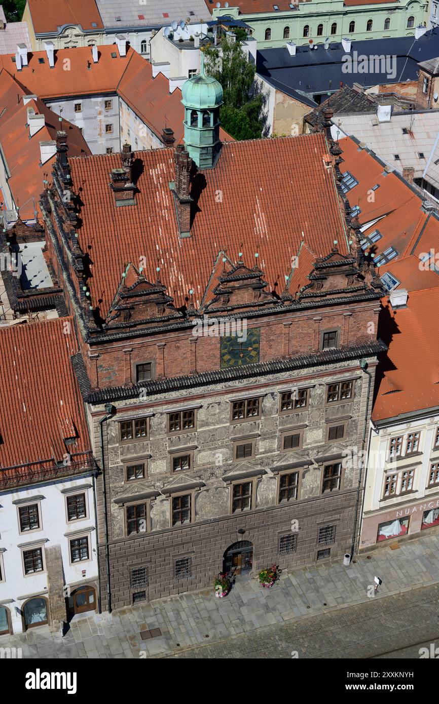 Pilsen Hôtel de ville Plzenska Radnice Renaissance bâtiment extérieur avec Sgraffito à Plzen, République tchèque Banque D'Images