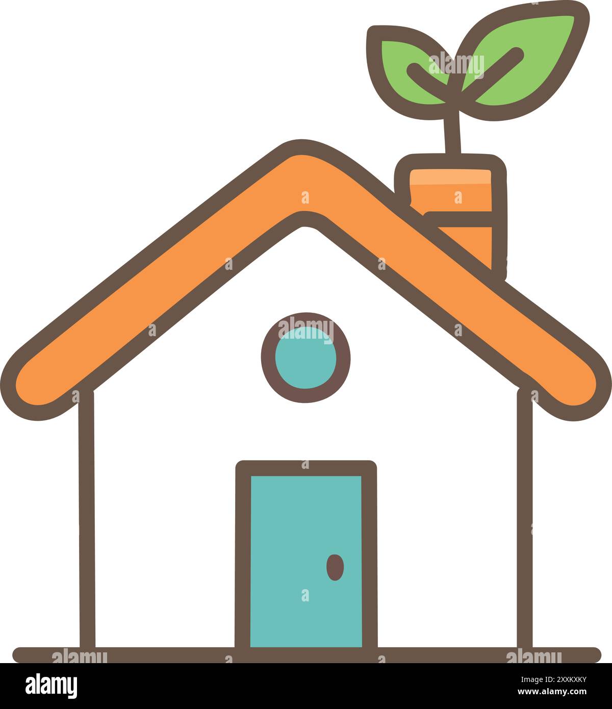 Maison écologique avec toit vert. Illustration simple d'une maison avec un toit vert, symbolisant la durabilité et la conscience environnementale. Illustration de Vecteur