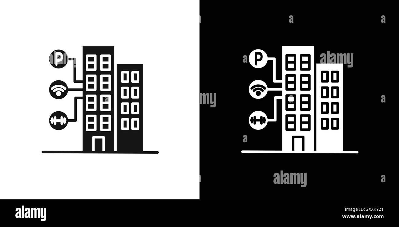 Icône des équipements du bâtiment symbole vectoriel ou collection d'ensembles de panneaux en noir et blanc Illustration de Vecteur