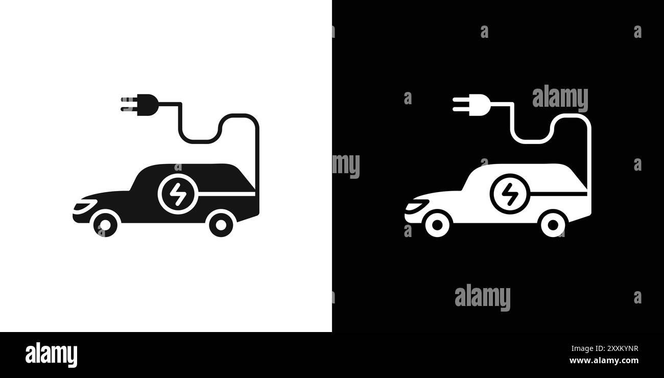 Icône de véhicule électrique symbole vectoriel ou ensemble de signes collection dans un contour noir et blanc Illustration de Vecteur