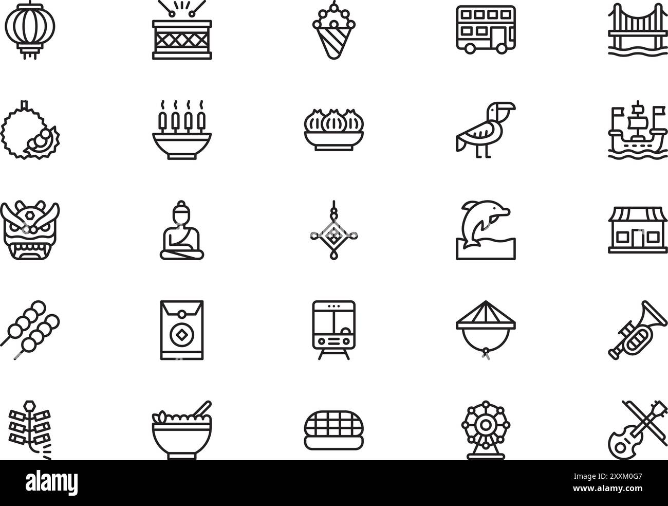 Hong kong Icons collection est une illustration vectorielle avec trait modifiable. Illustration de Vecteur