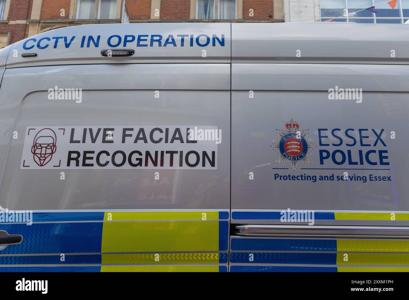 Southend on Sea, Royaume-Uni. 25 août 2024. La police d'Essex déploie des caméras de reconnaissance faciale dans High Street avant le week-end de fête bancaire. La ville a vu une augmentation de la criminalité liée au couteau ces derniers mois. Penelope Barritt/Alamy Live News Banque D'Images