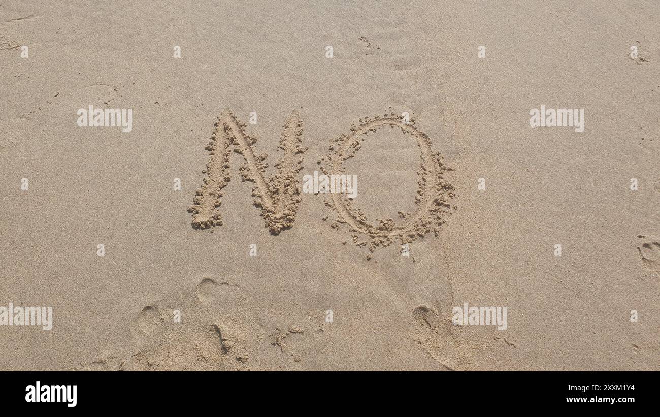 Pas de mot sur fond de sable de mer et plage pour le chemin de marche. Banque D'Images