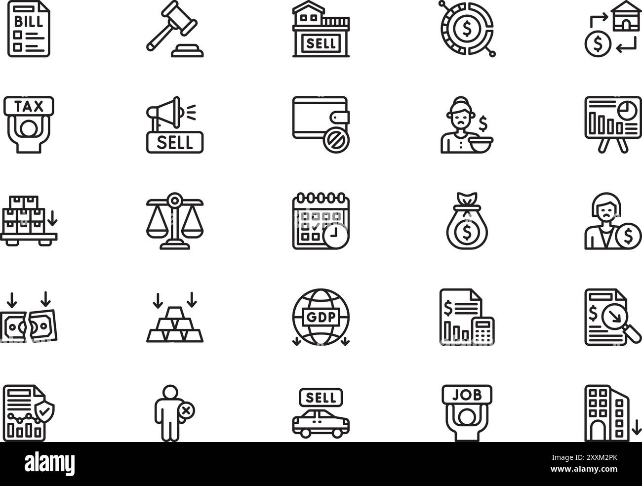 La collection d'icônes de crise économique est une illustration vectorielle avec trait modifiable. Illustration de Vecteur