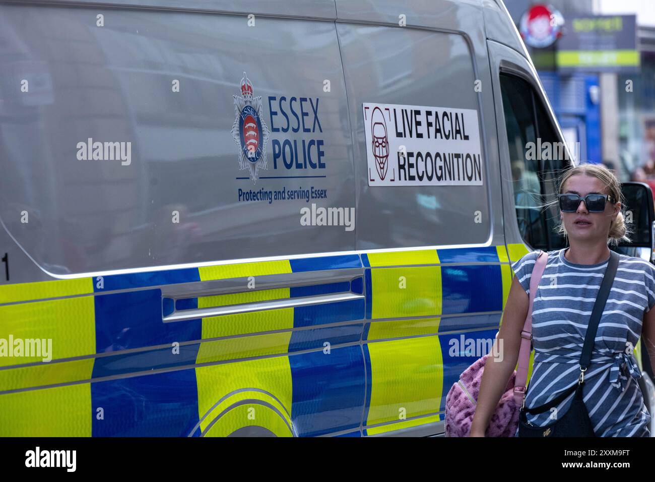 Southend on Sea, Essex 25 août 2024 la police d'Essex utilise la technologie de reconnaissance faciale en direct CCTV à Southend on Sea pendant le week-end de vacances bancaires. Crédit : Ian Davidson/Alamy Live News Banque D'Images