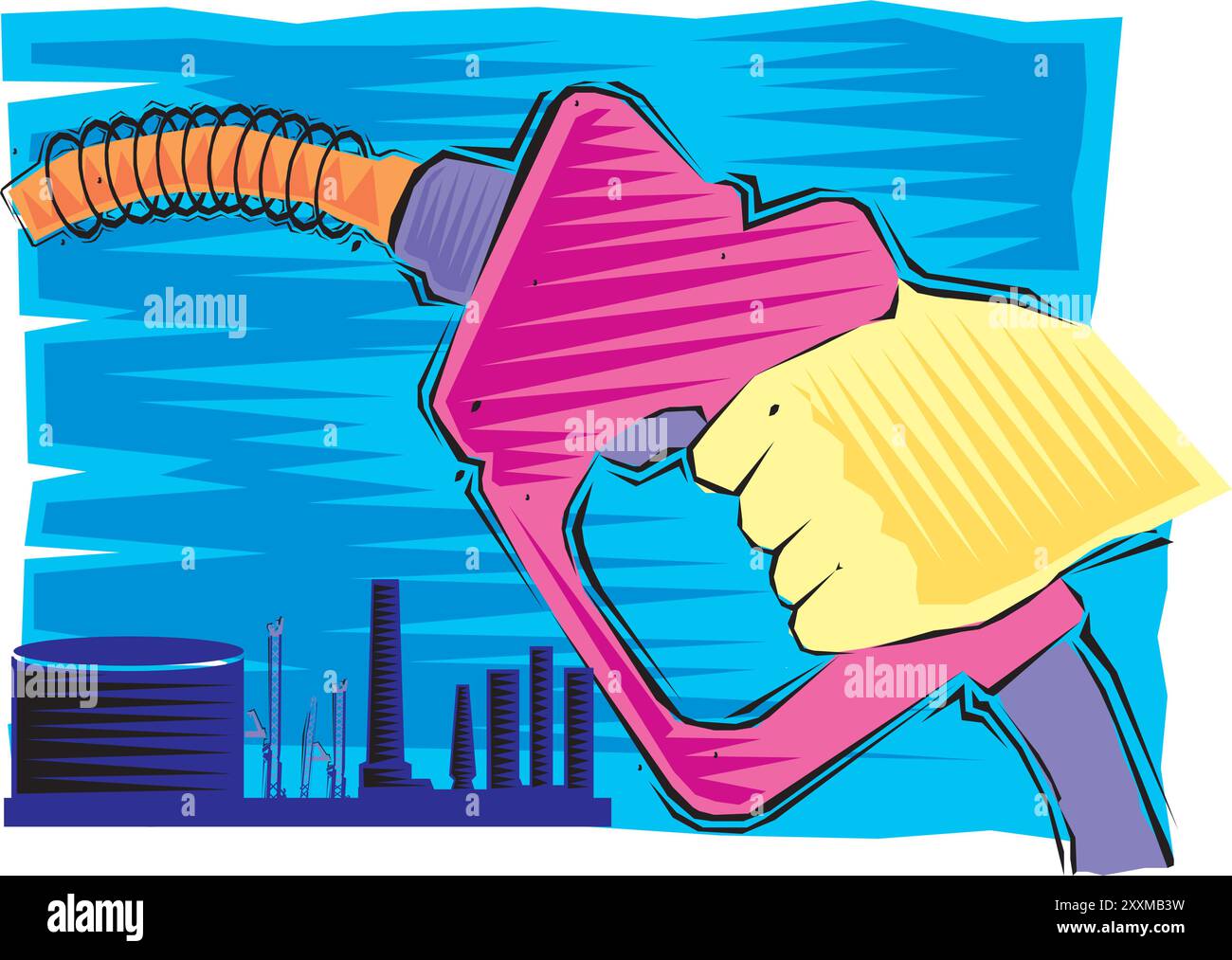 Clipart abstrait du processus de production de pétrole et vecteur de pistolet à essence de capture de main Illustration de Vecteur