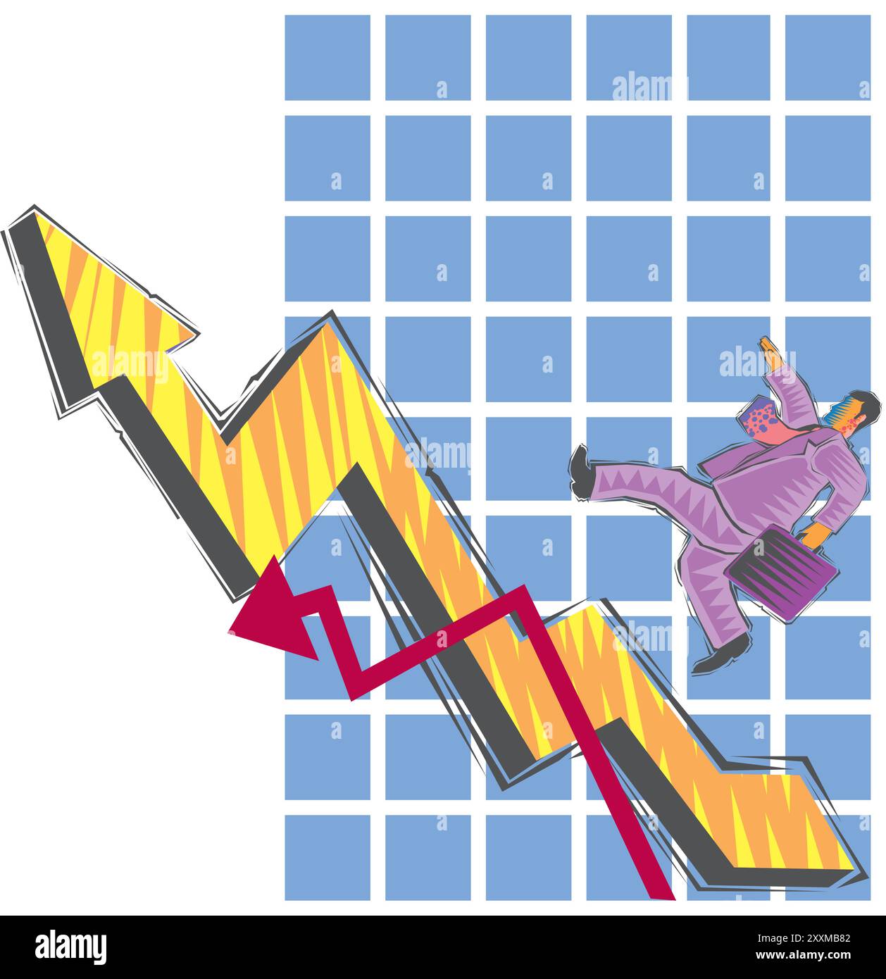 Concept à haut risque et haut rendement. Investisseur intelligent d'homme d'affaires confiant fonctionnant sur le graphique de marché boursier de croissance au-dessus du risque de mot. Illustration de Vecteur