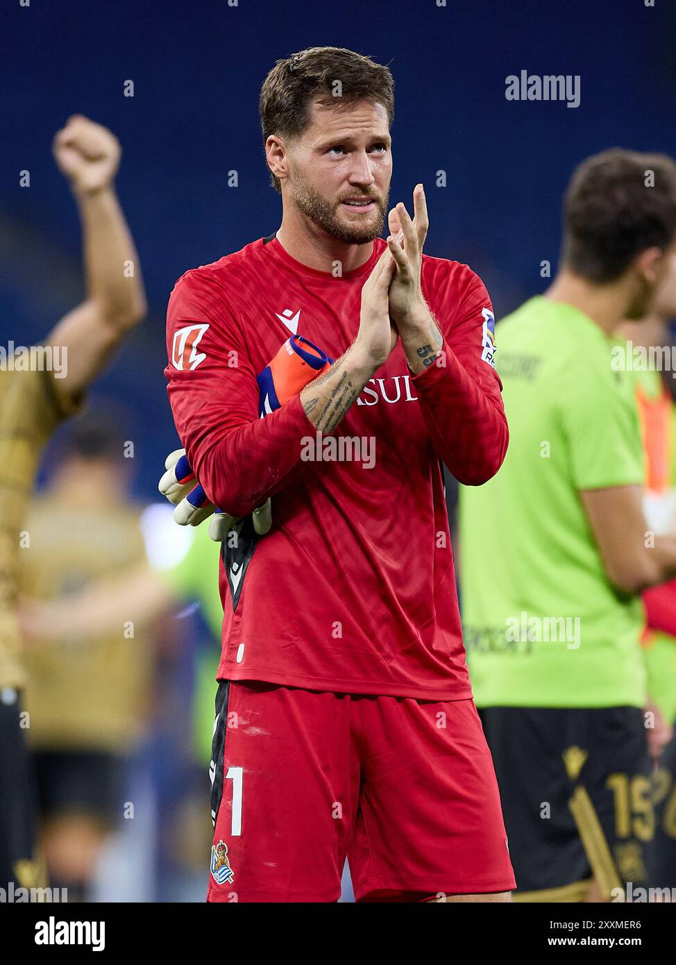 Barcelone, Espagne. 24 août 2024. Alex Remiro de la Real Sociedad lors du match de la Liga entre le RCD Espanyol de Barcelona et la Real Sociedad au stade RCDE le 24 août 2024 à Barcelone, Espagne. Crédit : David Ramirez/Alamy Live News Banque D'Images