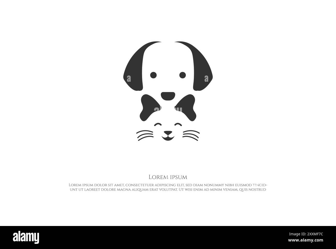 Clever Negative Space Cute Happy Dog and Cat face pour Pet Clinic logo Design Vector Illustration de Vecteur