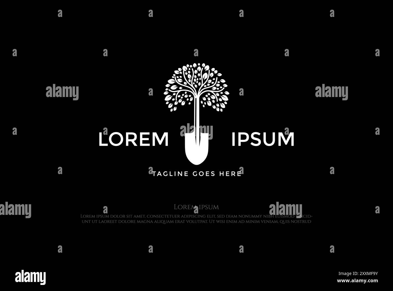 Planter des feuilles d'arbre avec pelle Spade Scoop pour Garden Farm Environment logo Design Vector Illustration de Vecteur