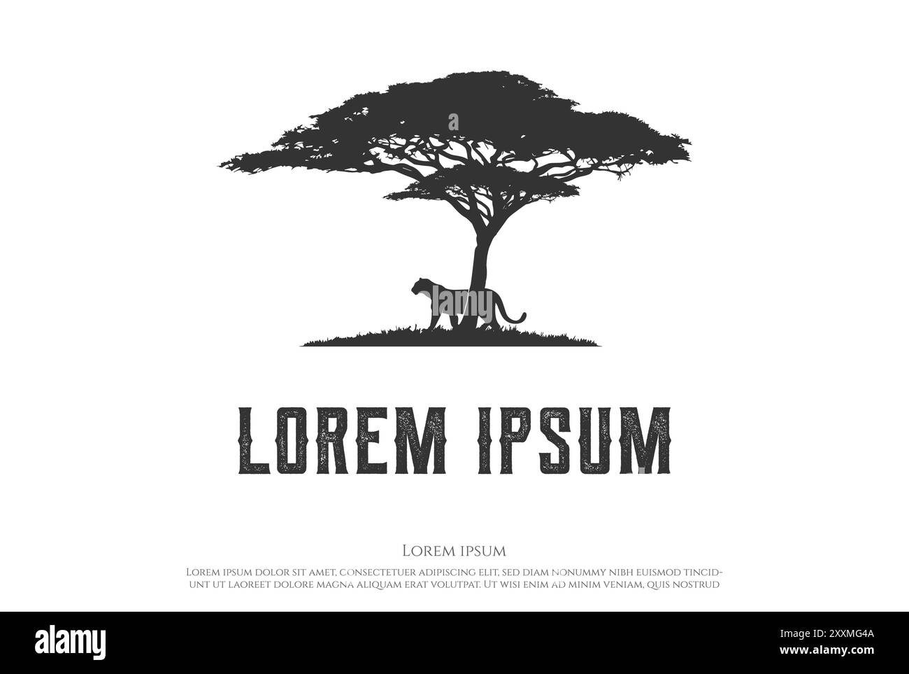 Arbre d'acacia africain avec Tiger Jaguar Leopard Cheetah Puma Panther Silhouette pour Safari Adventure logo Design Vector Illustration de Vecteur