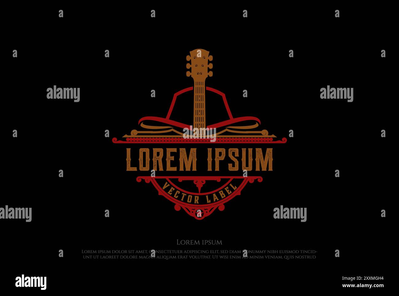 Country Guitar Music Western Vintage Retro Saloon Bar Cowboy logo Design Vector Illustration de Vecteur