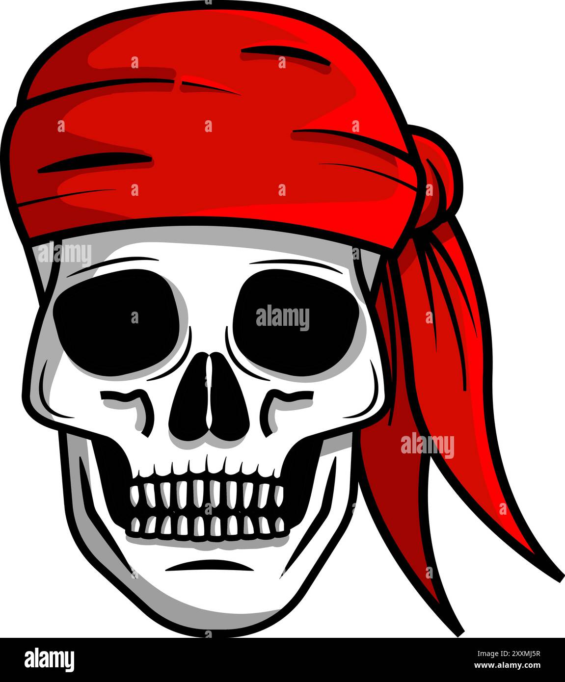 Crâne de pirate avec un bandana rouge, illustration vectorielle sur le thème d'Halloween isolée sur un fond blanc Illustration de Vecteur