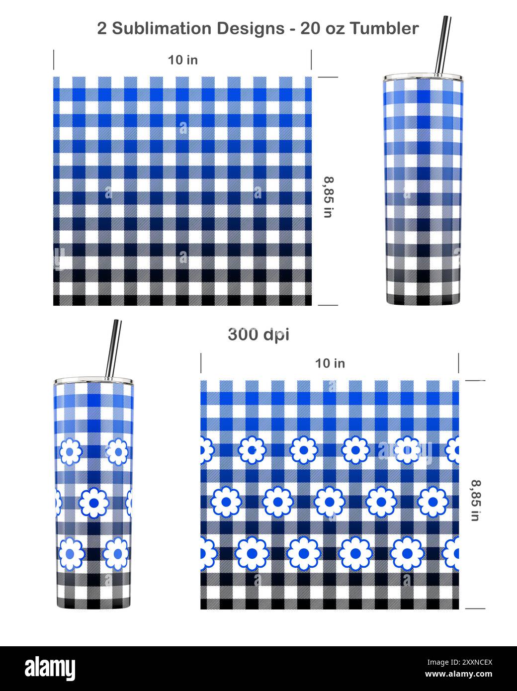 Ensemble de 2 motifs à carreaux Buffalo. Modèle de sublimation sans couture pour 20 oz Skinny Tumbler. Sans couture d'un bord à l'autre. Emballage pour gobelet complet. Banque D'Images