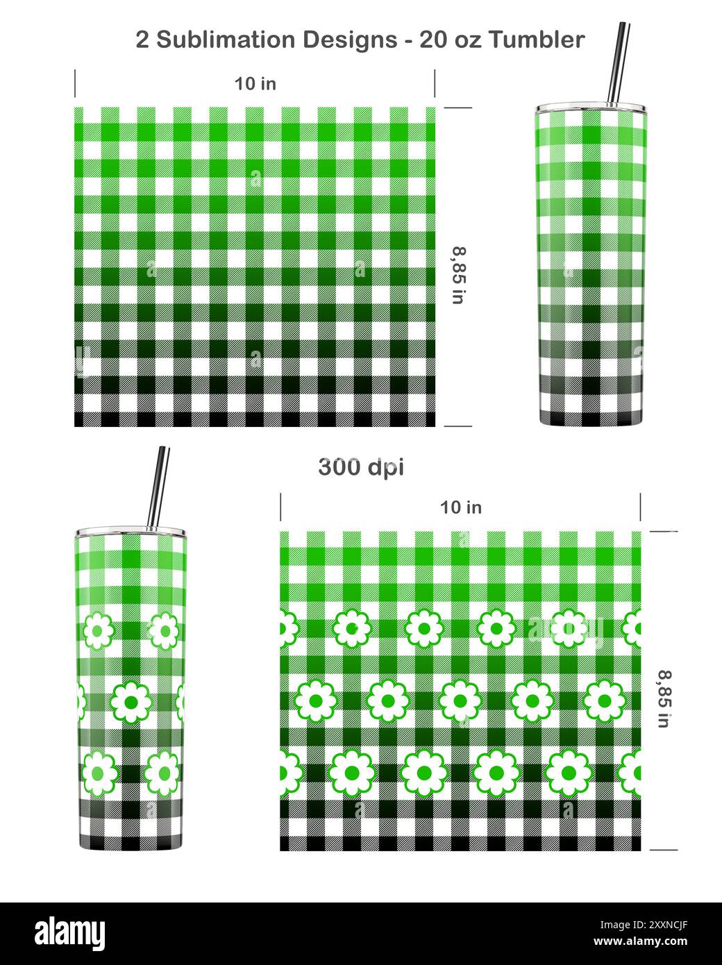 Ensemble de 2 motifs à carreaux Buffalo. Modèle de sublimation sans couture pour 20 oz Skinny Tumbler. Sans couture d'un bord à l'autre. Emballage pour gobelet complet. Banque D'Images