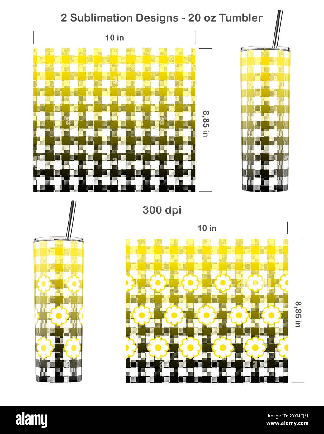 Ensemble de 2 motifs à carreaux Buffalo. Modèle de sublimation sans couture pour 20 oz Skinny Tumbler. Sans couture d'un bord à l'autre. Emballage pour gobelet complet. Banque D'Images