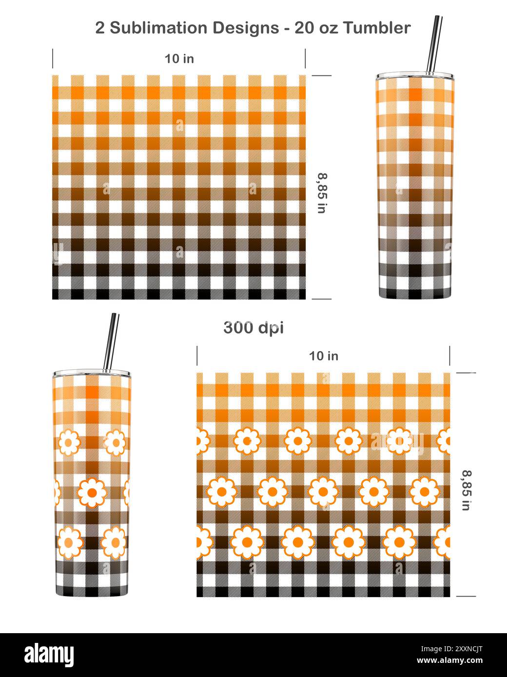 Ensemble de 2 motifs à carreaux Buffalo. Modèle de sublimation sans couture pour 20 oz Skinny Tumbler. Sans couture d'un bord à l'autre. Emballage pour gobelet complet. Banque D'Images