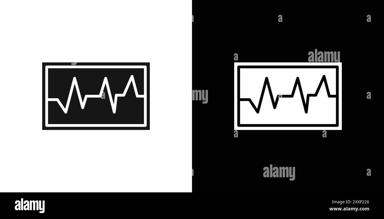 Icône de cardiogramme vecteur d'art de ligne noire en noir et blanc contour set signe de collection Illustration de Vecteur
