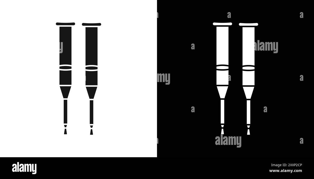 Icône de béquilles vecteur d'art de ligne noire en noir et blanc contour set signe de collection Illustration de Vecteur