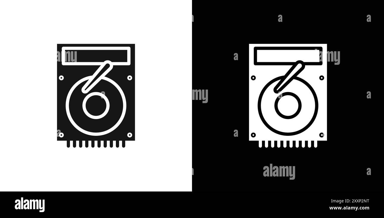 Icône de disque dur vecteur d'art de ligne noir en noir et blanc contour set signe de collection Illustration de Vecteur