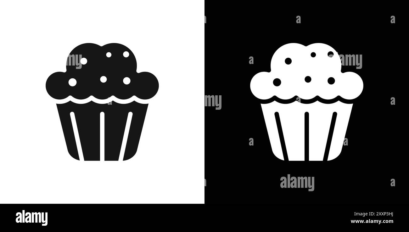 Muffin icône vecteur d'art de ligne noire en noir et blanc contour set signe de collection Illustration de Vecteur